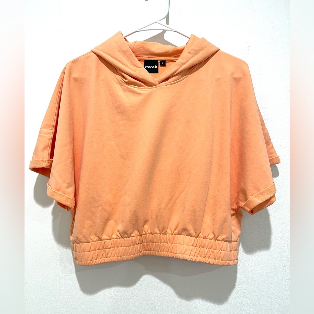 Mono B Women’s Relaxed Short Sleeve Cotton Hoodie Coral Sand Peach Size Large